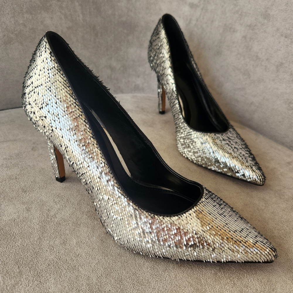 Vince Camuto Pumps 6.5 Silver Micro Sequins Kehlaa High Heel Pointed Toe New$100